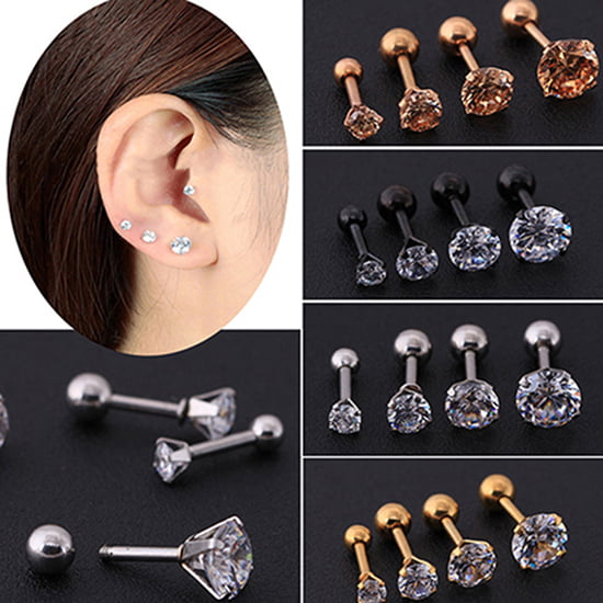 Surgical Steel Barbell Bar Rhinestone Cartilage Helix Ear Studs Tragus Earrings 